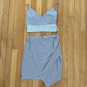 Lucy in the Sky Skirt & Crop Top Set Gray Sequin Small